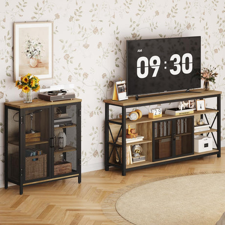 Rustic Vintage Oak Coffee Bar Cabinet with Versatile Storage for Home BON AUGURE