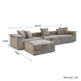 Sdorens 141.73" Modular Sectional Sofa Cloud Couch, L Shaped Sofa with Ottoman, Corduroy Couch with 5 Pillows, Oversized Corduroy Sectional Couches for Living Room, Washable Cover, Brown Sdorens