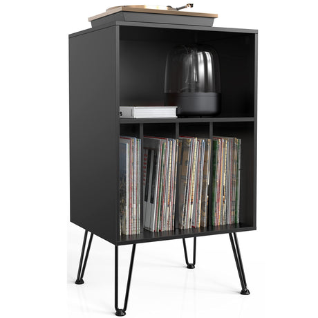 iyrany Record Player Stand, Turntable Stand with Record Storage, Vinyl Record Storage Cabinet with Metal Legs, Record Player Table Holds Up to 150 Albums for Living Room, Bedroom, Office (Black) iyrany