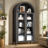 infurnic Arched Display Cabinet, 63'' Tall 5-Tier Arched Bookcase with Glass Doors & Adjustable Shelves for Living Room, Dining Room & Kitchen, Black infurnic