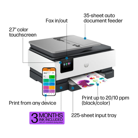 HP OfficeJet Pro 8135e Wireless All-in-One Color Inkjet Printer, Print, Scan, Copy, Fax, ADF, Duplex Printing, Best-for-Home Office, 3 Months of Instant Ink Included (40Q35A) HP