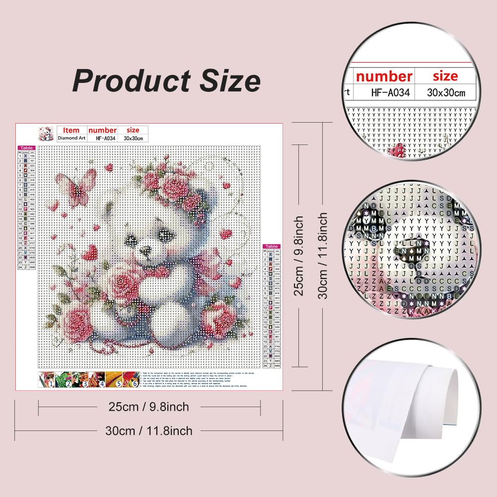 hill froeistung 5D Cartoon Bear Diamond Art Painting Kits for Adults,Pearl,Flower Diamond Art, DIY Full Drill Diamond Art Painting Set for Home Wall Decor Gifts (12X12 inch) hill froeistung