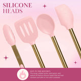 Paris Hilton Kitchen Set Tool Crock with Silicone Cooking Utensils, Stainless Steel Whisk and Ladle, 7-Piece, Pink and Gold Paris Hilton