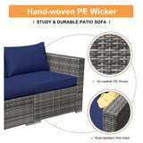 Super Patio Outdoor Patio Furniture Set, 5 Piece PE Wicker Outdoor Sectional Sofa Set, Rattan Patio Conversation Set with Cushions and Coffee Table for Garden, Backyard, Porch, Navy Blue Super Patio