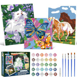 Paint-by-Numbers for Kids Ages 8-12 - Acrylic Paint Set, Paint by Numbers, Glow in The Dark, DIY Craft, Include 3 Canvas Framed with 30 Pots, 5 Brushes, Horse Paint by Number, Wooden Crafts to Paint Wings Giant