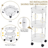 TOOLF 3-Tier Metal Storage Rolling Cart, Collapsible Utility Cart, No Assemble, Multifunction Serving Organizer Trolley with Lockable Wheels for Kitchen, Living Room, Bathroom,White TOOLF