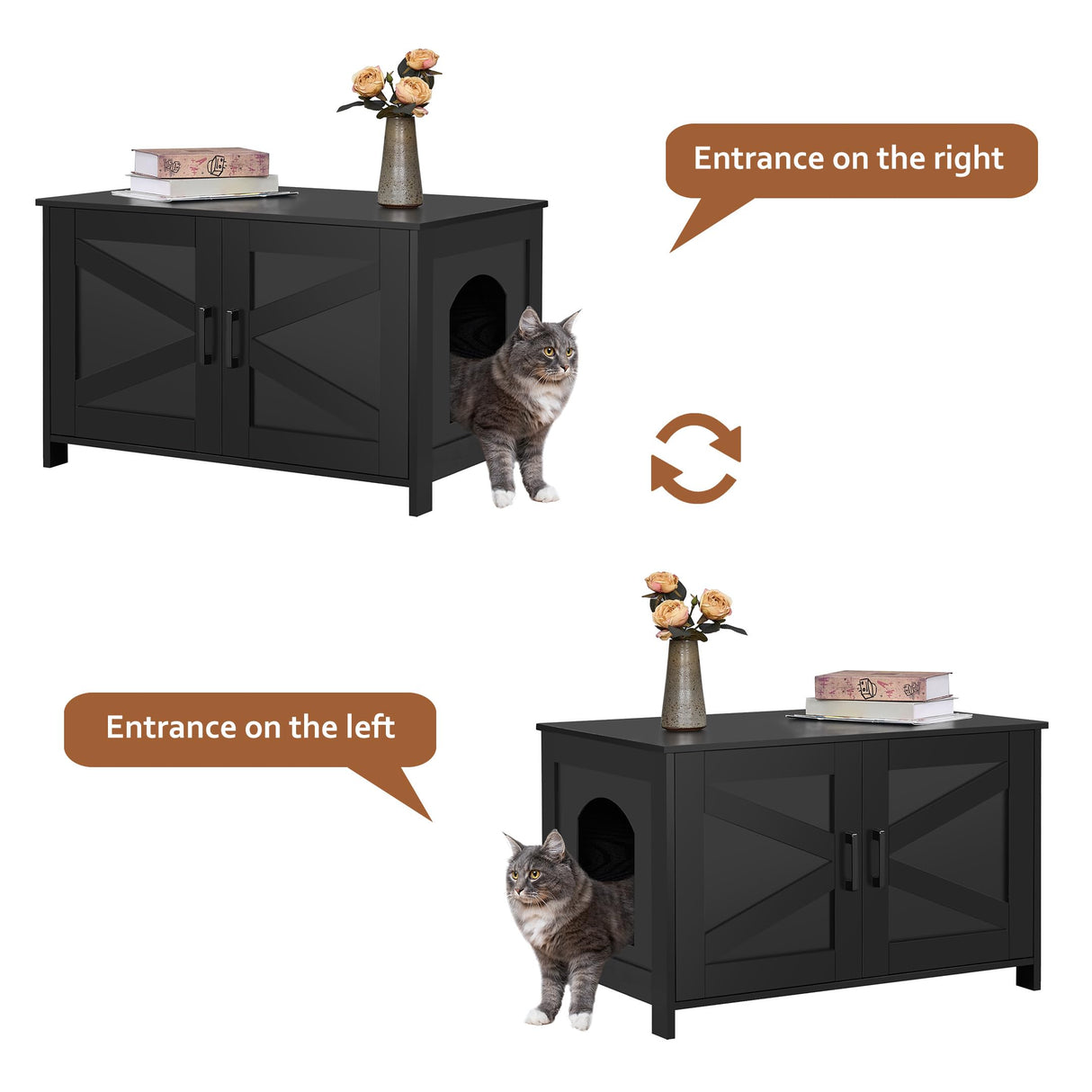 Homhedy Cat Litter Box Enclosure,Litter Box Furniture Hidden with Barn Door,Wooden Cat Washroom Furniture,Cat House,Fit Most of Litter Box, Black Homhedy