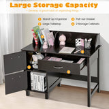 HONEY JOY Kids Desk and Chair Set, Wooden Children School Study Table and Chair w/Drawer, Storage Shelf & Cabinets, Student Computer Workstation Writing Desk for Bedroom, 3-8 Years Old (Dark Brown) HONEY JOY