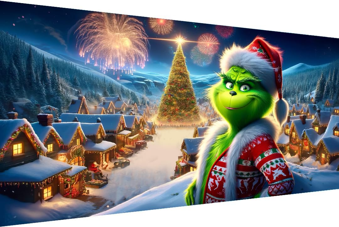 Apcufir Christmas Diamond Art Kits for Adults,Large Size Diamond Painting Kits Full Round Drills,Christmas Scenes and Fireworks Picture Crystal Rhinestone for Home Wall 28X16 inch Apcufir