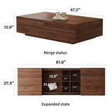 Mid-Century Modern Expandable Coffee Table (47.2"-81.8" Adjustable Centerpiece),Center Table with Large Storage for Living Room Living Rooms, Bedrooms, or Lounge Spaces,Walnut NessCarsti