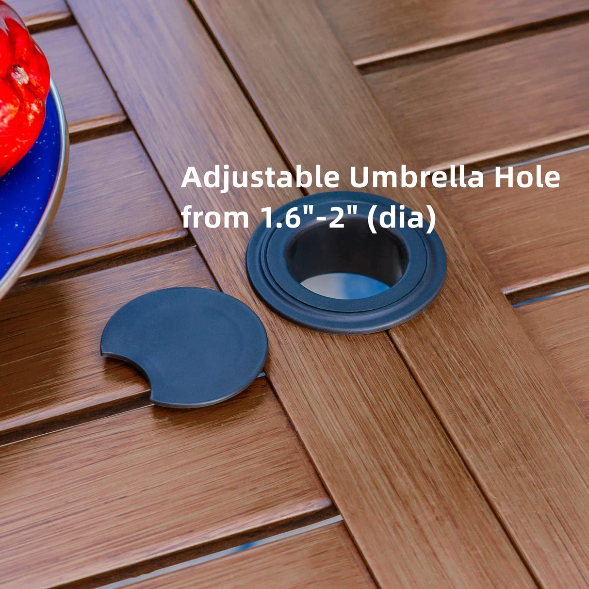 PHI VILLA 64" Rectangle Outdoor Dining Table, Patio Furniture Wood-Like Tabletop with Umbrella Hole for Patio Lawn Backyard Garden, Brown PHI VILLA