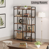 BON AUGURE Industrial Bookshelf, Bookcases and Bookshelves Etagere, Tall Large Farmhouse Book Shelves, 5 Tier Open Bookcase, Wood Metal Shelving Unit for Bedroom, Office (Rustic Oak) BON AUGURE