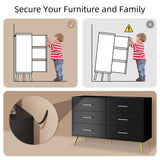 Shintenchi 6 Drawer Dresser, Wide Chest of Drawers Organizer Storage with Drawers, Large Storage Cabinet, Modern Design Dresser for Bedroom, Living Room, Porch, Black Shintenchi