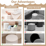 oakvivo Round Ottoman Foot Stool with Storage Set of 2, Storage Ottoman with Removable Lid, Soft Teddy Velvet Upholstered Footstool, Vanity Stool for Makeup, Foot Rest for Living Room, Bedroom, White oakvivo