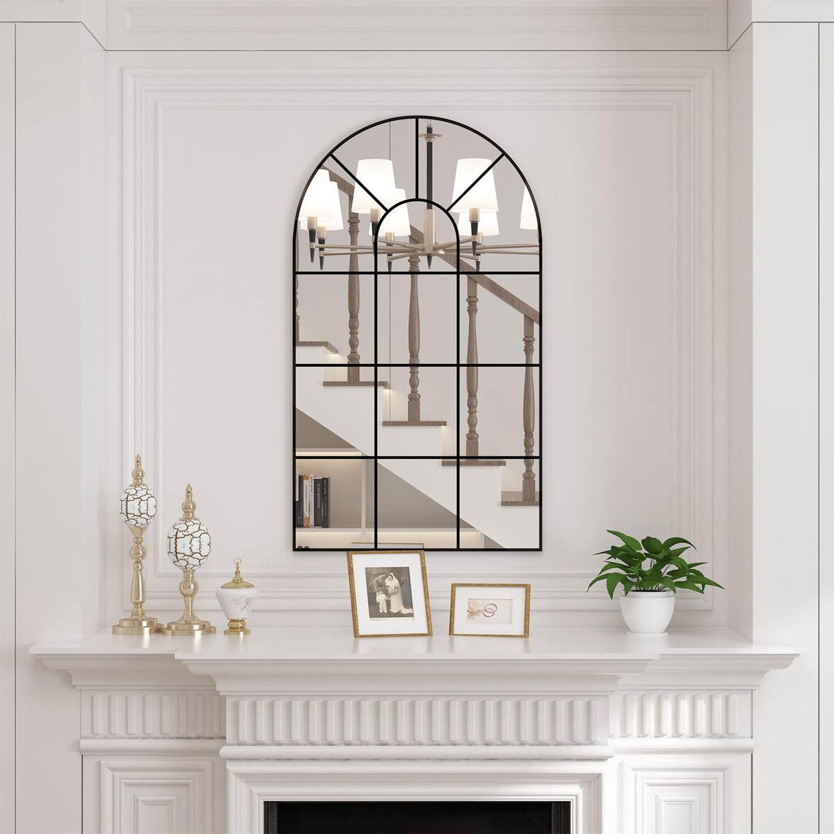 NEUWEABY Arched Wall Mirror, 42"x24" Arched Window Mirror Decorative Wall Mounted, Black Frame Window Pane Mirror Rustic Arch Mirror for Living Room Bedroom Entryway NEUWEABY