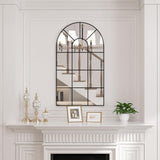 NEUWEABY Arched Wall Mirror, 42"x24" Arched Window Mirror Decorative Wall Mounted, Black Frame Window Pane Mirror Rustic Arch Mirror for Living Room Bedroom Entryway NEUWEABY