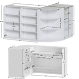 L-Shaped Reception Desk with Counter,Modern Retail Counter with Transparent Display Case,Front Desk Reception Room Table with 2 Drawers & Open Shelves for Checkout, Lobby,Shop White DouxVibe