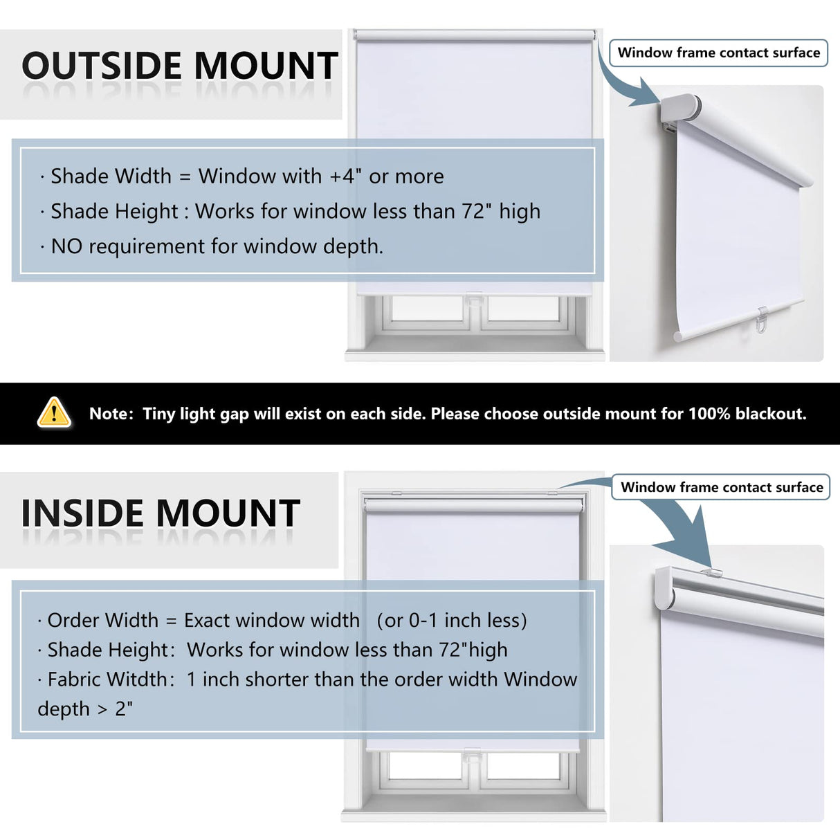 AOSKY Cordless Roller Shades Blackout Blinds for Windows Room Darkening Rolled Up Shades with Spring System, UV Protection Window Shades Door Blinds for Home and Office (23" W x 72" H, White) AOSKY