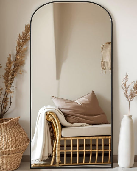 Antok Full Length Mirror, 71"x28" Floor Mirror Freestanding, Arched Floor Standing Large Mirror Full Body Mirror with Stand for Bedroom, Hanging Mounted Mirror for Living Room, Black Antok