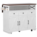 Bellemave 46.5" Farmhouse Kitchen Island cart with Charging Station and with Drape of Beads, Rolling Kitchen Island Table with Drop-Leaf, 3 Drawers, White Bellemave