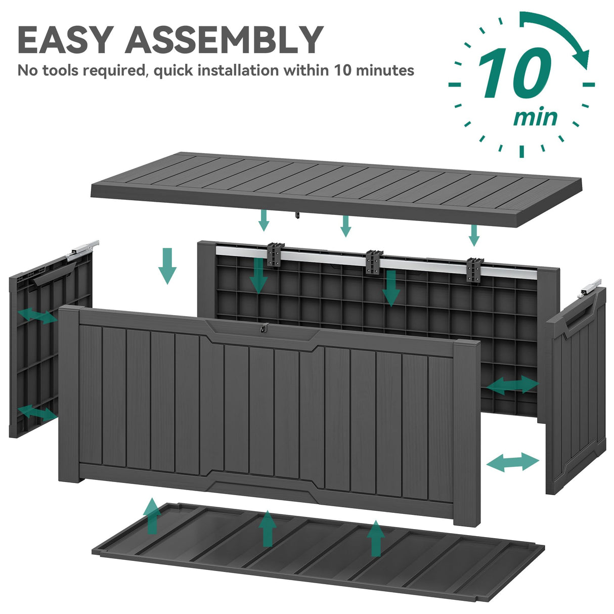 YITAHOME 120 Gallon Resin Deck Box, Weather Resistant Outdoor Storage Box for Patio Cushions, Garden Tools, Pool Supplies, Lockable, Easy Assembly, Extra Seat or Table (Dark Gray) YITAHOME