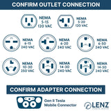 LENZ NEMA 14-50 Adapter for Tesla Gen 2 Mobile Charger (Verify Correct Outlet for Plug), Connect Tesla Portable Charger to 240V 14-50 Outlet at 32 Amp (16-Inch Length) LENZ