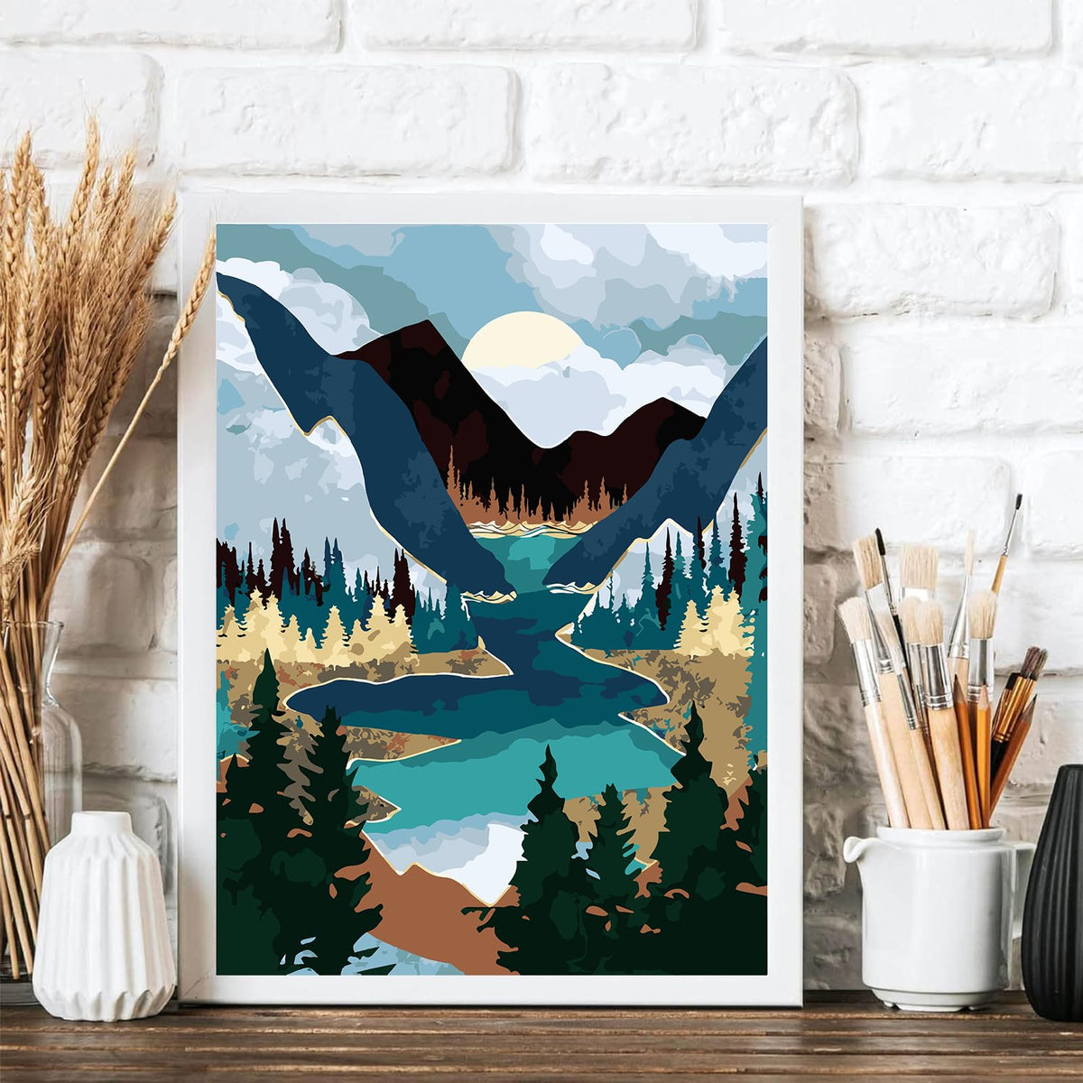 Jethami 2 Pack Paint by Numbers Kit for Adults Beginner, Mountains Lake Sunset Landscape DIY Canvas Art Kit with Brushes & Acrylic Paints for Home Decor 16x20 in Jethami