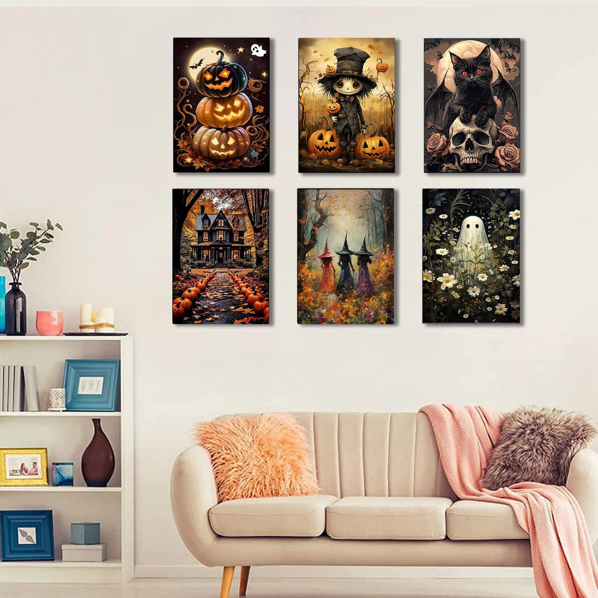 Gemozaic 6 Pack Paint by Numbers Kit for Adults Halloween- Adult Paint by Number Kits on Canvas, Halloween DIY Oil Painting by Numbers for Gift Home Wall Decor 12x16 Inch Gemozaic