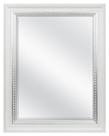 MCS 23x29 Large Wall Mirror, White Woodgrained Frame with Silver Embossed Detail & Beveled Detail Mirror, Vertical & Horizontal Wall Hanging Mirror for Bathroom, Bedroom & Livingroom MCS