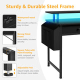 Black Computer Desk with Shelves and Drawers - 47 Inch Home Office Desk with Drawers and Shelves, Small Black Desk with Shelves, Computer Desk with Monitor Stand, RGB Gaming Desk with Power Outlet DLisiting