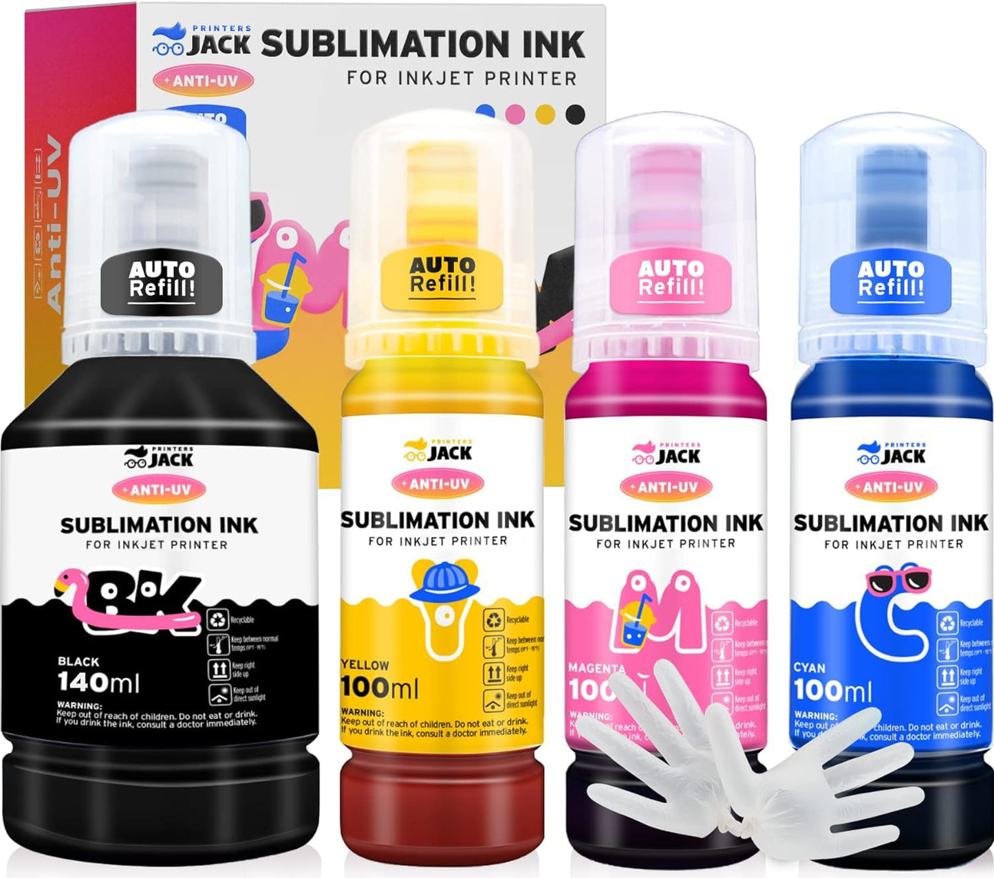 Printers Jack 440ml Sublimation Ink for Supertank Inkjet Printer ET-2400 ET-2720 ET-2760 ET-2800 ET-2803 ET-2830 ET-4800 ET-3760 ET-2850 ET-7720 /Upgrade Version/Offer Free ICC Printing