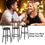 Industrial 3-Piece Bar Table Set with Stools - 2-Tier Round Pub Bistro Dining for Small Spaces CALABASH