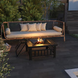 Flamaker Outdoor Fire Pit 32 Inch Patio Square Metal Firepit with Cover Poker & Grate Wood Burning Fireplace Backyard Stove for Outside Heating Camping Flamaker