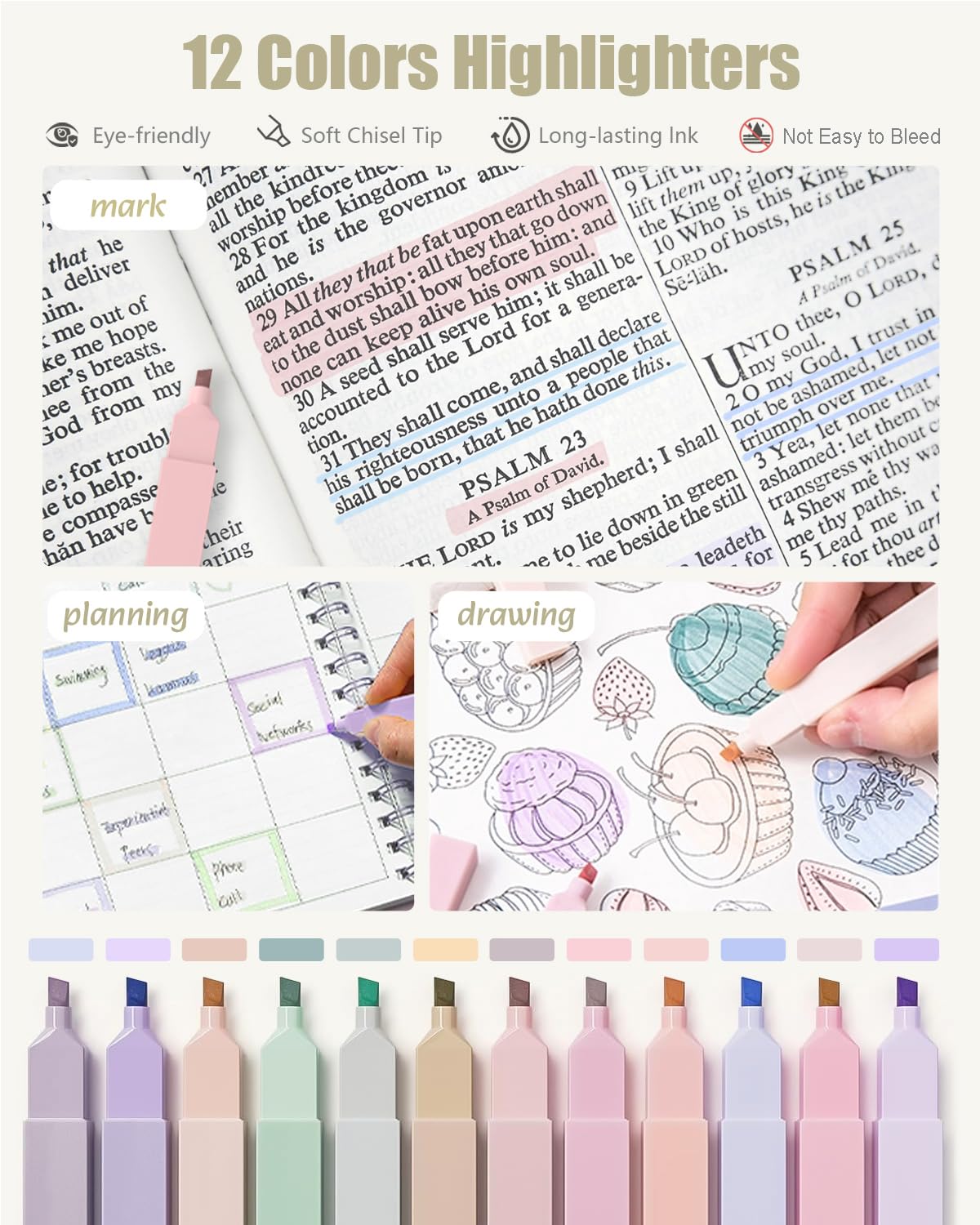 Four Candies 39 PCS Aesthetic School Supplies with Cute Pen Case, 12 Pastel Highlighters, 5 Black Ink Gel Pens, 6 Mechanical Pencils Set 0.5 & 0.7 mm for Students Stationary College Essentials (Pink) Four Candies