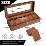 Ohuhu Watch Case, Watch Organizer for Men Wood Grain PU Leather - 6 Slot Watch Holder Real Glass Lid Jewelry Organizer Storage Soft Velvet Watch Display Case for Women Men Birthday Fathers Day Ohuhu