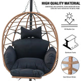 Hanging Egg Chair with Stand & Leg Rest,Rattan Wicker Swing Chair with Cushion, Patio Basket Hanging Chair Wicker Hammock Chair for Indoor Outdoor Bedroom Garden,300LBS (Yellow Rattan&Black Cushion) FKSLIFE