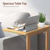 Tatub 24'' Wide Folding C Shaped End Table, Small Sofa Side Laptop Desk, Couch TV Tray Table for Living Room, Bedroom, Nature Bamboo Tatub