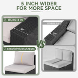 Aoxun Outdoor Patio Furniture Set with 44'' Fire Pit Table, 7 Pcs Outdoor Patio Furniture Sets with 4in Thicken Cushion, Widen Armrests Wicker Outdoor Sectional for Backyard (Waterproof Cover Include) Aoxun