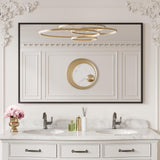 LOAAO 55"X36" Black Rectangle Bathroom Mirror Wall, Matte Black Aluminum Alloy Frame, Tempered Glass, Hangs Vertically or Horizontally, Easy to Install LOAAO