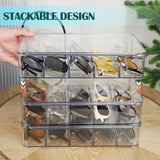 FORUP Sunglasses Organizer, Plastic Stackable Eyeglass Case Storage Organizer, Sunglass Glasses Storage Box with Hinged Lid, 5 Sections, 3 Pack, Clear FORUP