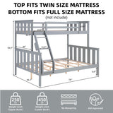 FLEXISPOT Twin Over Full Bunk Bed with Flexible Ladder,Kids Solid Wood Bed Frame,Strong Wooden Slats, Non-Toxic Finishes, No Box Spring Needed,Grey FLEXISPOT