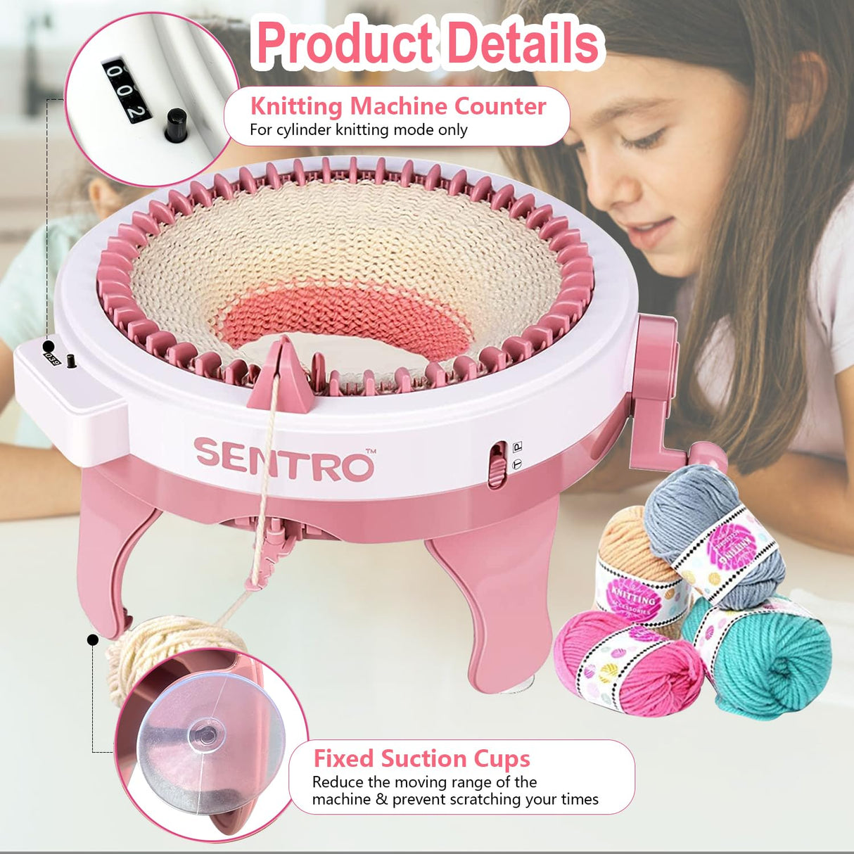 SENTRO Knitting Machine, 48 Needles Knitting Crochet Machine, Smart Knitting Loom Machine with Row Counter for Adults Beginners, Circular Double Knit Loom Crochet Knitting Machine Kit for Hat Socks SNOUUOSN