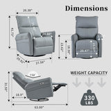 KEIKI 270 Degree Power Swivel PU Leather Power Recliner Chair, Nursery Recliners, Home Theater Recliner Chair, Rocking Chair Electric Glider Reclining Sofa with USB Ports, Blue Gray KEIKI
