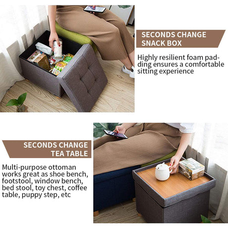 BRIAN & DANY Folding Storage Ottoman Cube, Ottoman with Storage, Small Ottoman Foot Rest with Wood Legs for Living Room 15"x15"x15" - Brown BRIAN & DANY