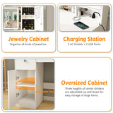 vomavex 45" Makeup Vanity Desk with Sliding Lighted Mirror & Power Outlet, Big Vanity with 5 Drawers, Storage Shelves, 3 Cubbies, 2 Cabinets for Women, Dressing Table for Bedroom, Bathroom, White vomavex