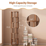 Muwuele Solid Wood Rotating Bookshelf on Wheels, 6 Tier, Round Revolving Bookcase, 360° Spinning Book Shelf Tower for Kids, Narrow Rolling Bookshelves for Small Space, Corner, Bedroom, Office, Walnut Muwuele