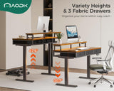 AODK 55 Inch Electric Standing Desk with 3 Drawers, Brown, Height Adjustable Desk with Power Outlets & LED Lights, Stand Up Desk with Monitor Shelf, Sit Stand Desk Computer Workstation AODK