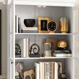 JOIKUJIA 125” Wall Units TV Stand with Glass Doors, Large Entertainment Center with Bookshelves, Modern Media Center with Storage, White, 125.2”W x 15.7”D x 76”H JOIKUJIA