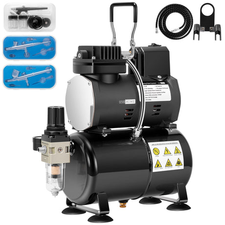 VIVOHOME Airbrush Kit with Professional Air Compressor with 3L Tank, Quiet Airbrushing Paint System with 3 Dual Action Air Brush Gun, Gravity and Siphon Feed, Holder, Cleaning Brush, 2 Cup VIVOHOME