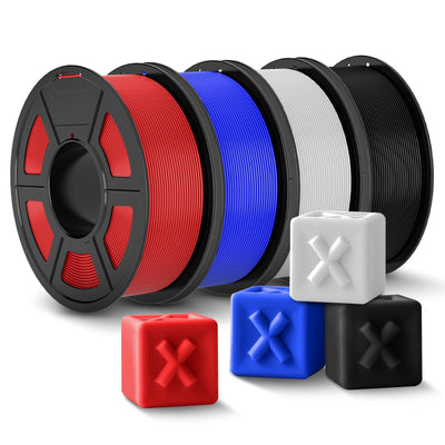 JAYO PLA+ Filament 1.75mm,3D Printer Filament PLA Plus Dimensional Accuracy +/- 0.02 mm, 1.1 Kg Per Spool, Black+White+Blue+Red Pack of 4